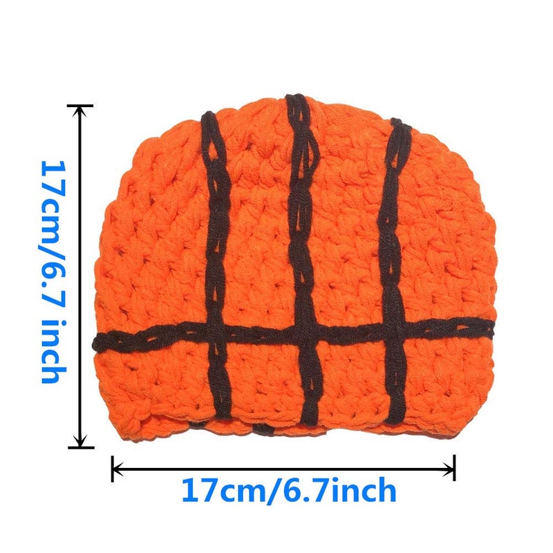 Brenaly Infant Basketball Photography Props Crochet Costume Outfits Orange Hat+White Basket Photo Shoot Props for 3-6 Months Newborn Baby Boy Girl - Image 2